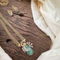 Stylish Aqua Green AD Stone Peacock Pendant Layered Chain-G14624