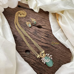 Stylish Aqua Green AD Stone Peacock Pendant Layered Chain-G14624