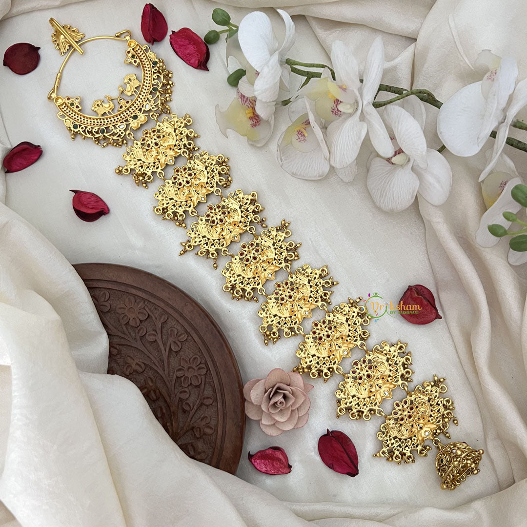 Vriksham Elgant Peacock With Floral Bridal Jada Billai-Gold Bead-G19281