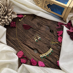Vriksham 5 Tear Drop With Leaf Pendant Invisible Chain-Green-G18439