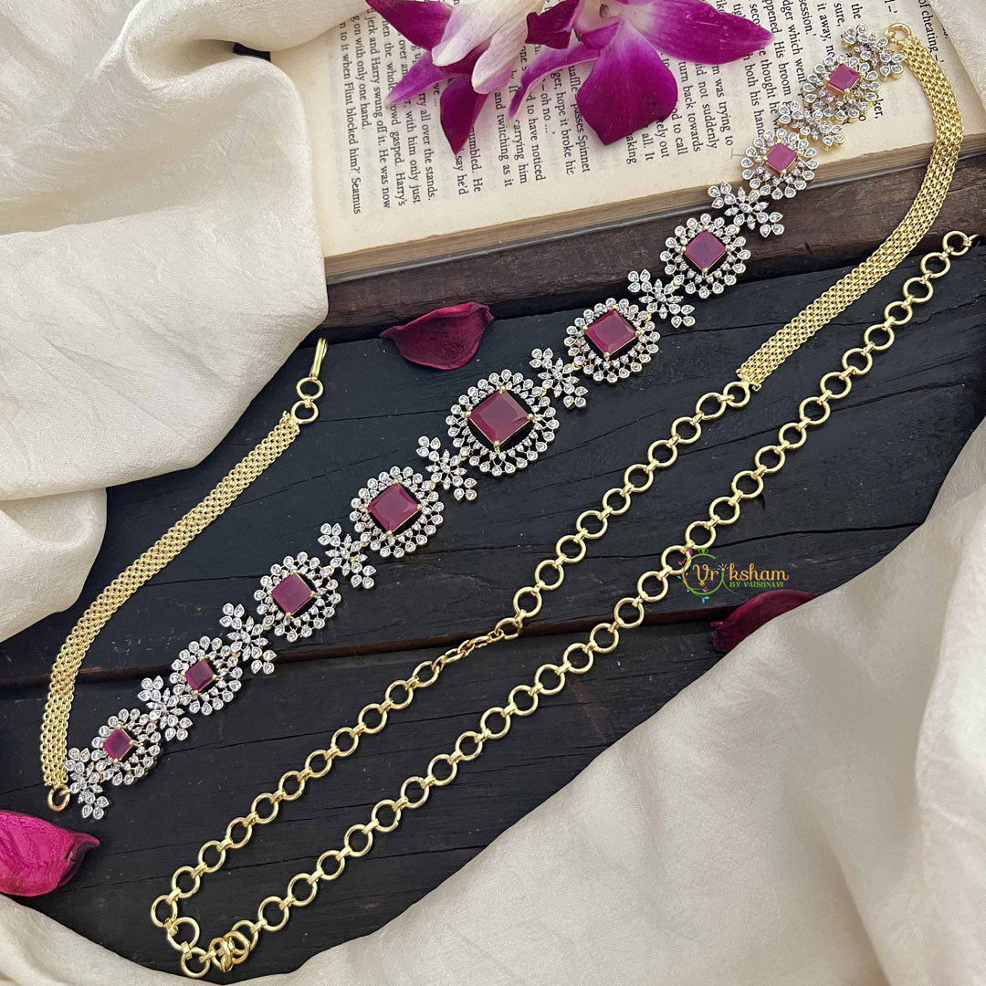 Vriksham Elegant Square Ruby Stone With Floral Accents AD Stone Hipchain-G20249