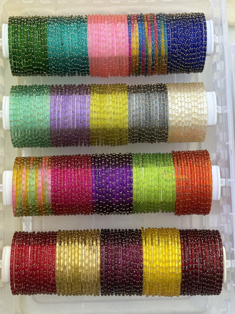 Vriksham Assorted Rain Drop Thin Glass Bangles-(20 Sets)-G18483