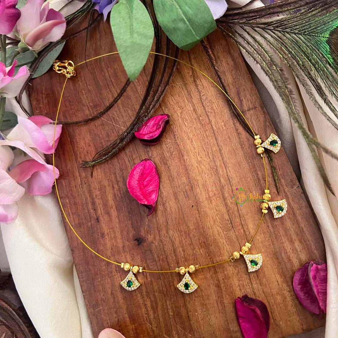 Vriksham CZ Studded Art Deco Flexible 5 Pendant Invisible Chain-White Green-KG22329