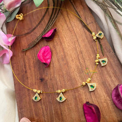 Vriksham CZ Studded Art Deco Flexible 5 Pendant Invisible Chain-White Green-KG22329