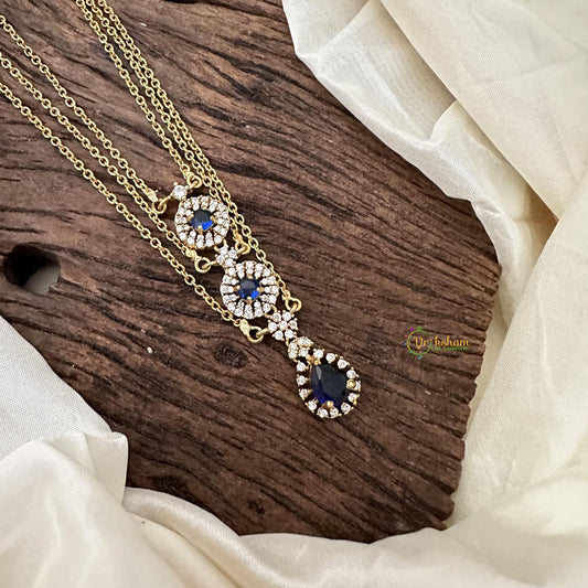 Elegant Blue AD Stone Pendant 3 Layer Chain-G14626