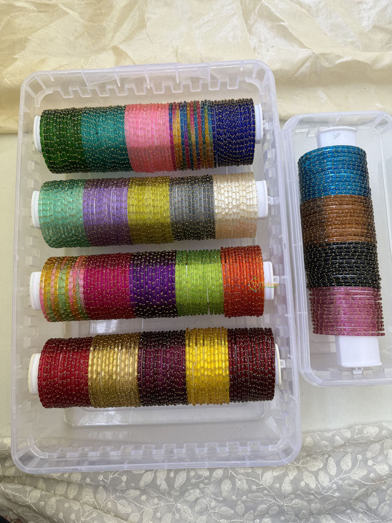 Vriksham Assorted Rain Drop Thin Glass Bangles-(24 Sets)-G18336