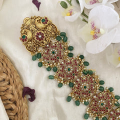 Vriksham CZ Stone Dual Peacock Bridal Jada Billai-Green Bead-G16385