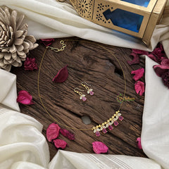 Vriksham 5 Tear Drop With Leaf Pendant Invisible Chain-Pink-G18441