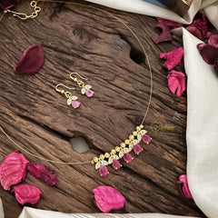 Vriksham 5 Tear Drop With Leaf Pendant Invisible Chain-Pink-G18441