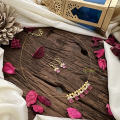 Vriksham 5 Tear Drop With Leaf Pendant Invisible Chain-Pink-G18441