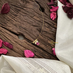 Vriksham Tear Drop With Leaf Pendant Invisible Chain-Pink-G18438