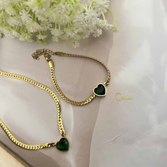 Vriksham Combo Stylish Gold Plated Green Heart Anti Tarnish Necklace Chain & Bracelet-G20966
