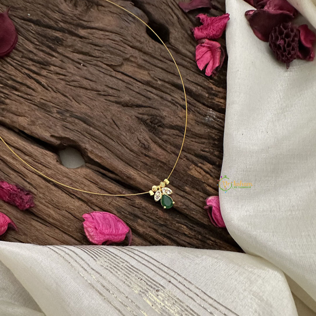 Vriksham Tear Drop With Leaf Pendant Invisible Chain-Green-G18436