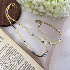 Vriksham Combo Stylish Gold Plated Evil Eye Anti Tarnish Necklace Chain & Bracelet-G20965