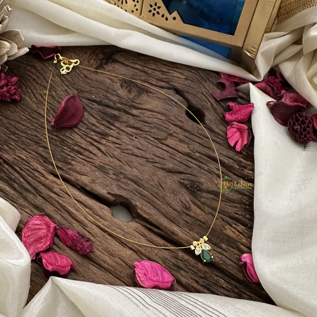 Vriksham Tear Drop With Leaf Pendant Invisible Chain-Green-G18436