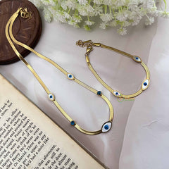 Vriksham Combo Stylish Gold Plated Evil Eye Anti Tarnish Necklace Chain & Bracelet-G20965