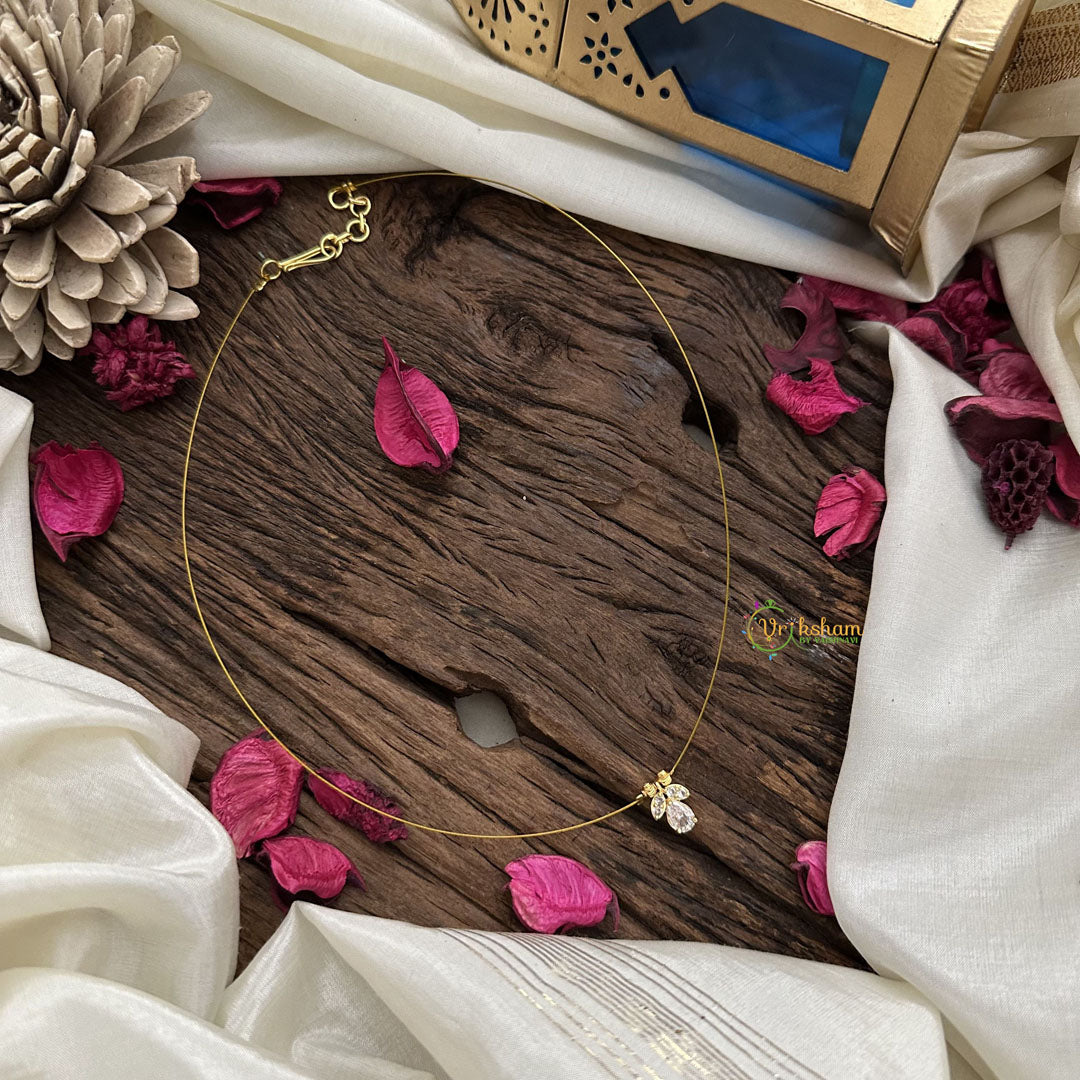 Vriksham Tear Drop With Leaf Pendant Invisible Chain-White-G18437