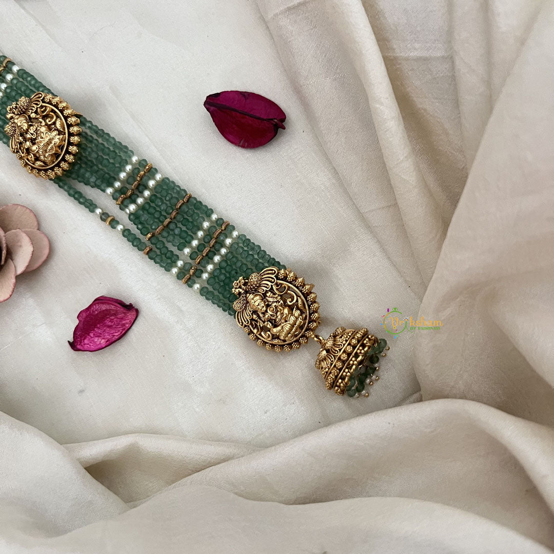 Vriksham Lakshmi 7 Layer Green Beaded With Jhumka Bridal Jada Billai-G19285
