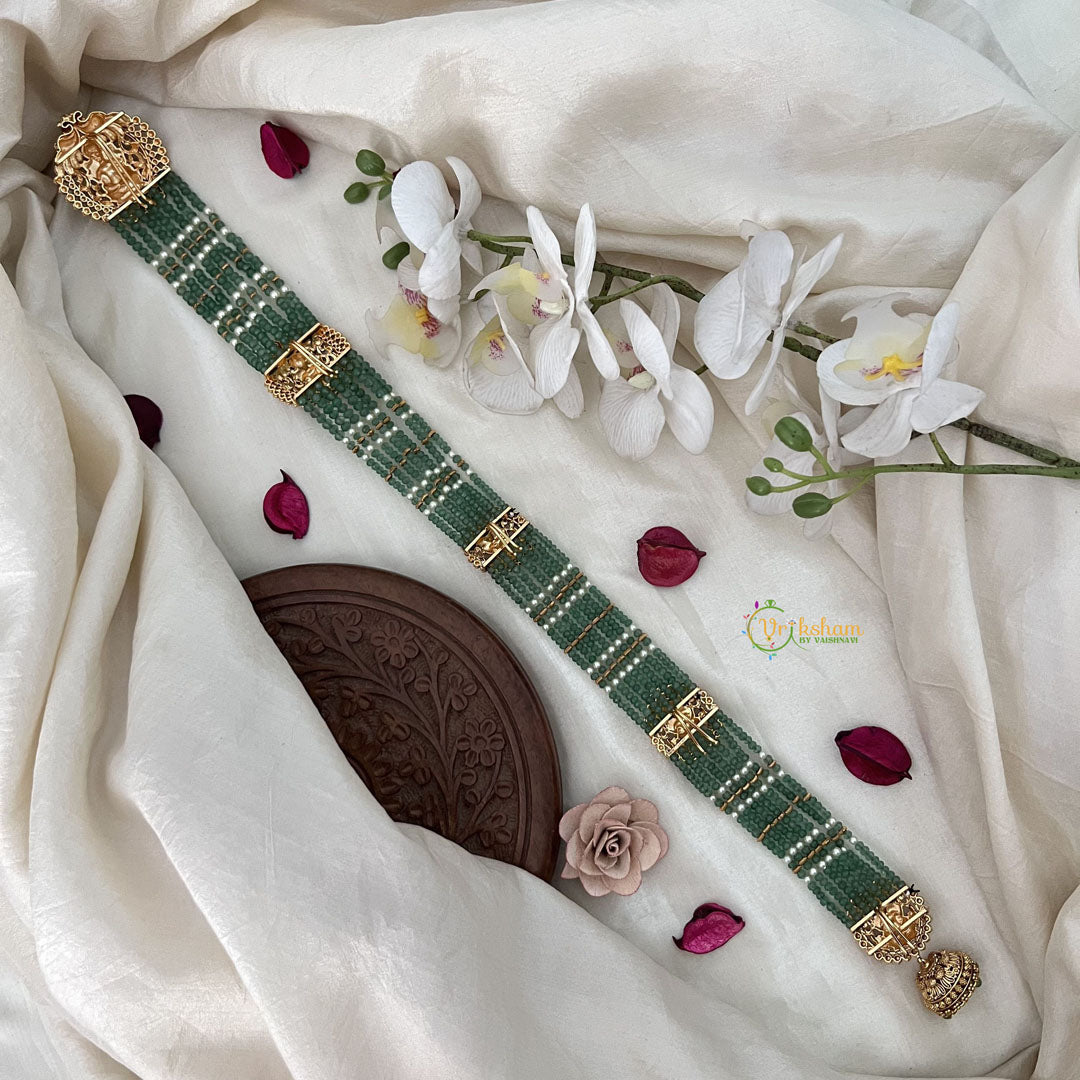 Vriksham Lakshmi 7 Layer Green Beaded With Jhumka Bridal Jada Billai-G19285