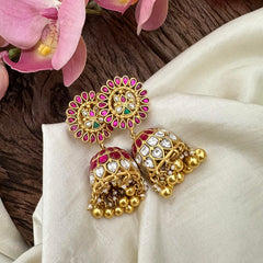 Premium Jadau Kundan Jhumkas-Golden Beads-Pearl-J2136