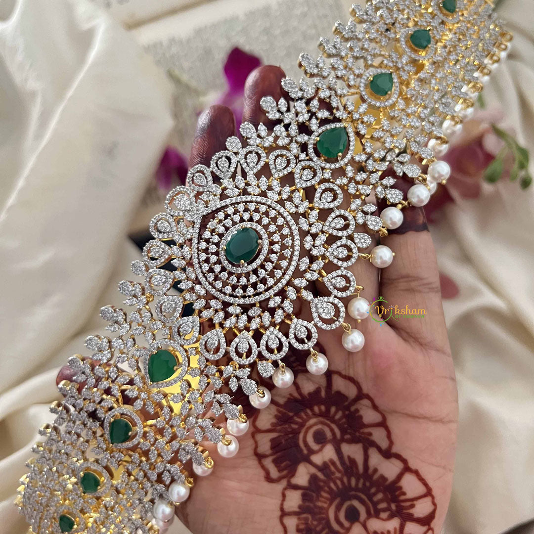Vriksham Exquisite Floral Bridal American Diamond Hipbelt-Green-G20245