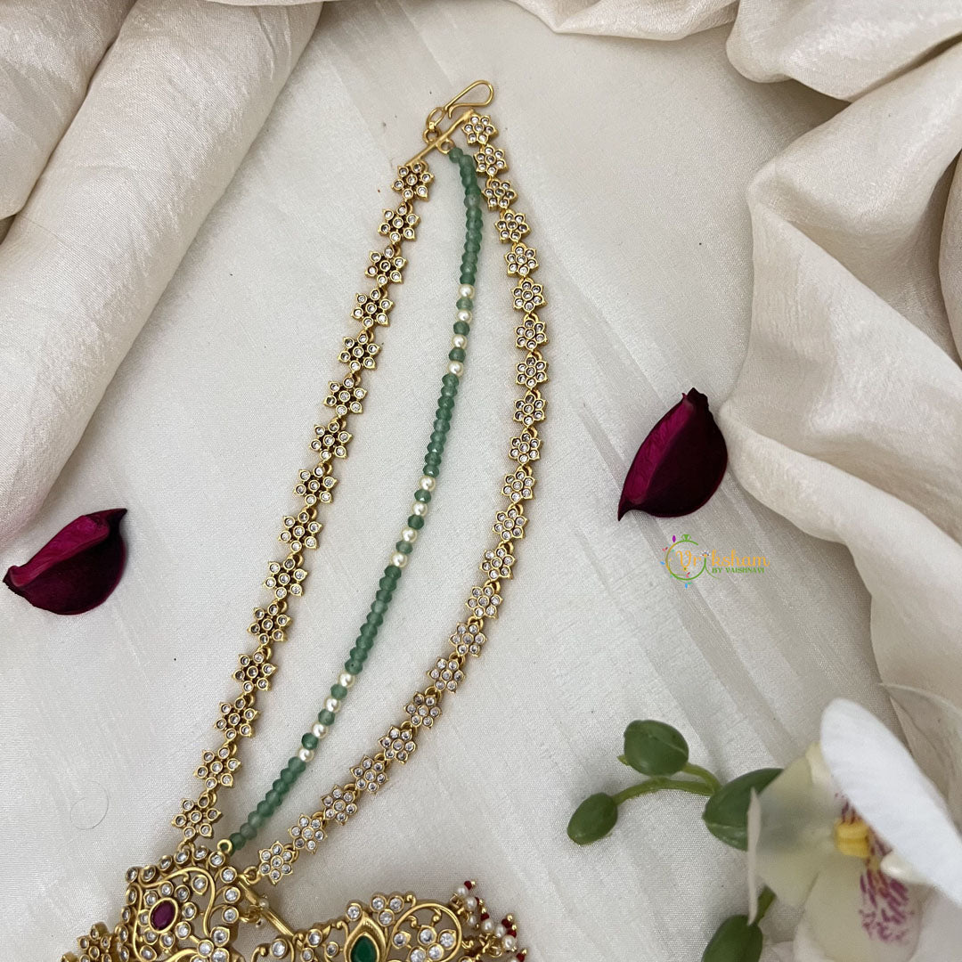 Vriksham Floral Heritage with Pearl & Green Bead Chains Bridal Jada Billai-G19289