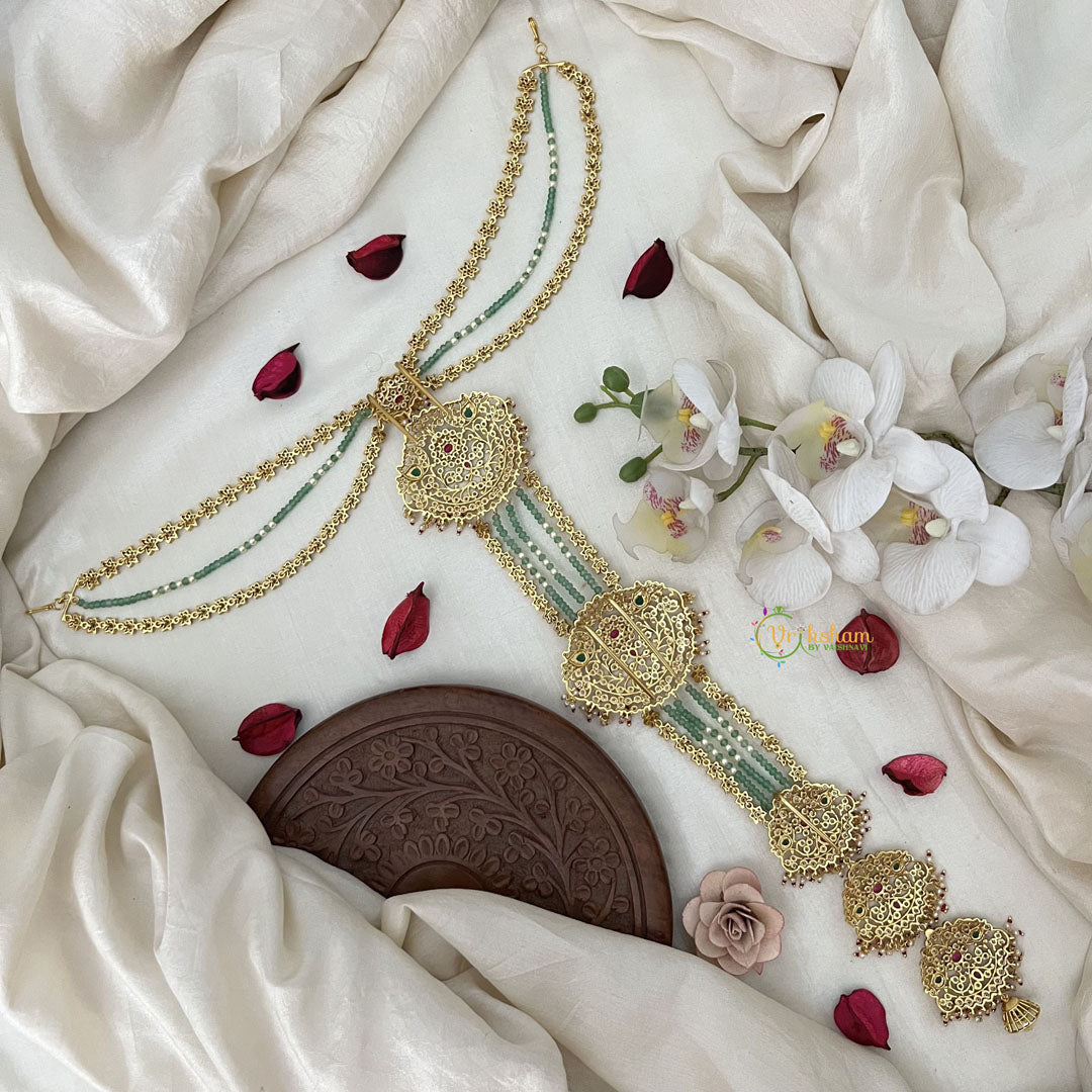 Vriksham Floral Heritage with Pearl & Green Bead Chains Bridal Jada Billai-G19289