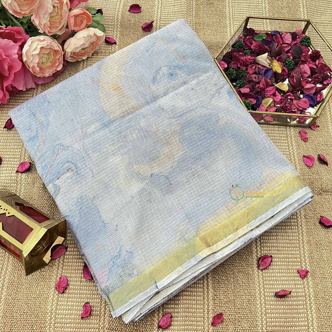 Vriksham White Marble print Hand block Kota Cotton Saree-VS4925