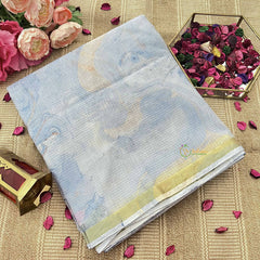 Vriksham White Marble print Hand block Kota Cotton Saree-VS4925