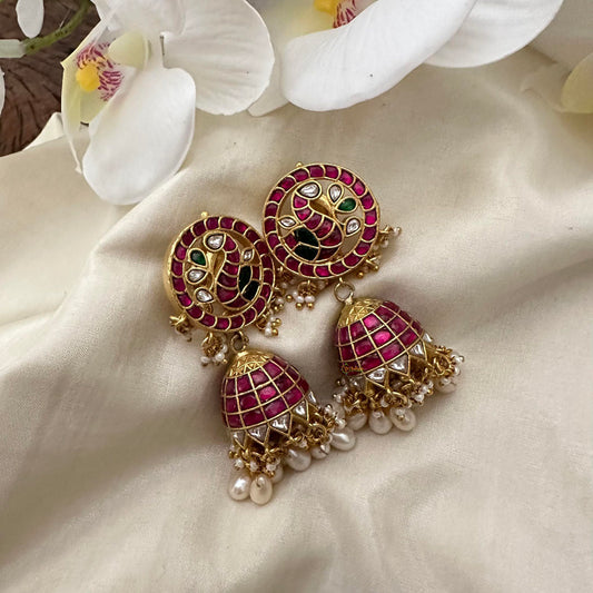 Premium Peacock Jadau Kundan Jhumkas-Mother of Pearl-J2145