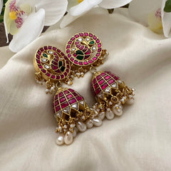 Premium Peacock Jadau Kundan Jhumkas-Mother of Pearl-J2145