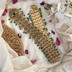 Vriksham Gold Look Alike Dual Peacock Bridal Jada Billai-Green Bead-G16393