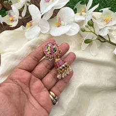 Premium Peacock Jadau Kundan Jhumkas-Mother of Pearl-J2145