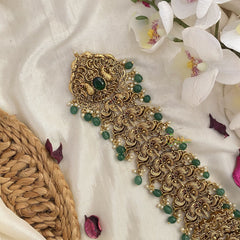 Vriksham Gold Look Alike Dual Peacock Bridal Jada Billai-Green Bead-G16393