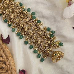 Vriksham Gold Look Alike Dual Peacock Bridal Jada Billai-Green Bead-G16393