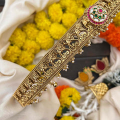 Vriksham Elegant Gurmukhi  Design & Floral Bridal Hipblet-Red Green & White-Gold Bead & Pearls-G22216