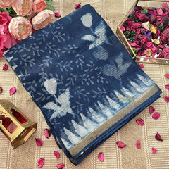 Vriksham Blue & White Floral Printed Kota Cotton Saree-VS4906