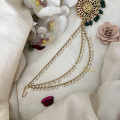 Vriksham Peacock Feather Jada Bun Billai With Pearl Maatil Bridal Jada Billai-Green Bead-G19293