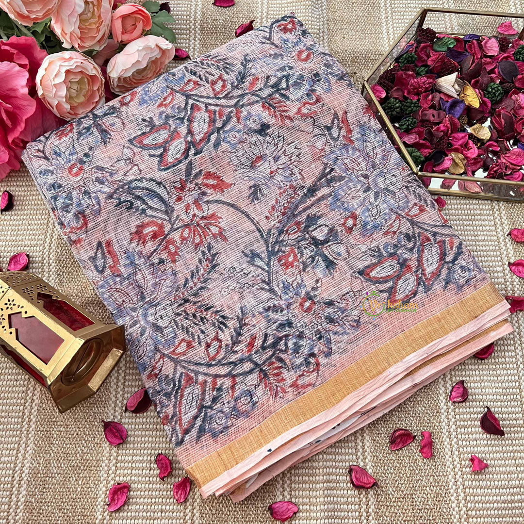 Vriksham light Pink Textured Floral Waves Kota Cotton Saree-VS4920