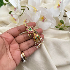 Designer Jadau Kundan Jhumkas-Pink Bead-Rice Pearl-J2154