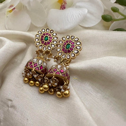 Precious Jadau Kundan Jhumkas-Golden Beads-Pearl-J2138