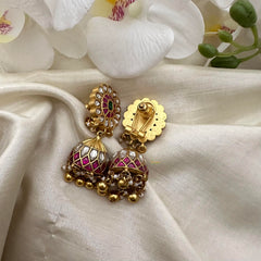 Precious Jadau Kundan Jhumkas-Golden Beads-Pearl-J2138