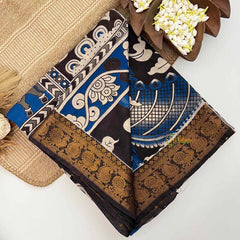 Vriksham Blue Pichwai Printed With Black Kanchi Border Kalamkari Saree-VS5011