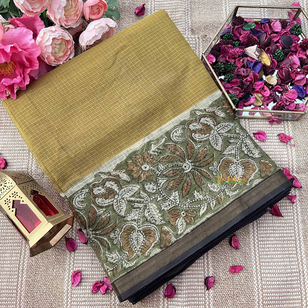 Vriksham Lime &  Floral Printed Border Kota Cotton Saree-VS4913