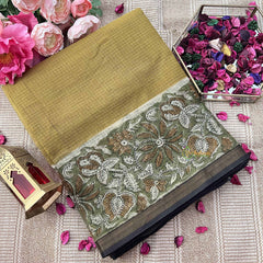 Vriksham Lime &  Floral Printed Border Kota Cotton Saree-VS4913