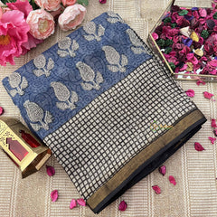 Vriksham Blue Block Print Hand block Kota Cotton Saree-VS4926