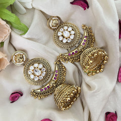 Vriksham Gold Look Alike Elegant Half Moon Style Jhumka-Ghungroo-Pearls-G17161