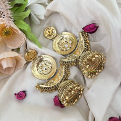 Vriksham Gold Look Alike Elegant Half Moon Style Jhumka-Ghungroo-Pearls-G17161