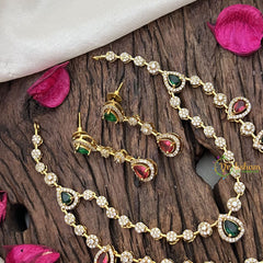 Vriksham Elegant 2 Layer Red Green AD Stone Short Neckpiece-Tear drop-G18510