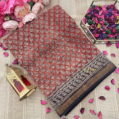 Vriksham Brown Small Flower Print Kota Cotton Saree-VS4902